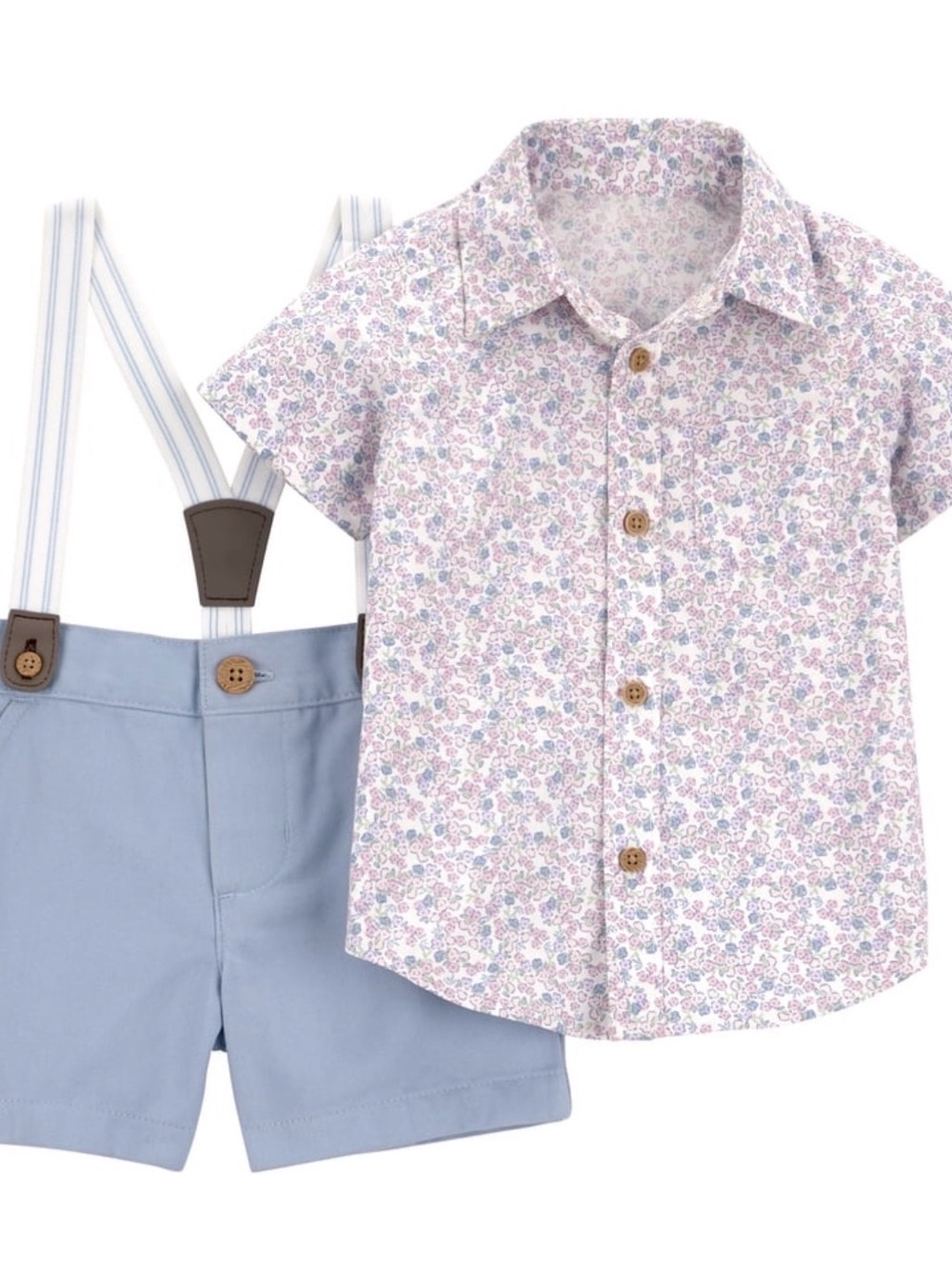 Carter's Blue Shorts with Floral Button-Up Shirt and Striped Suspenders